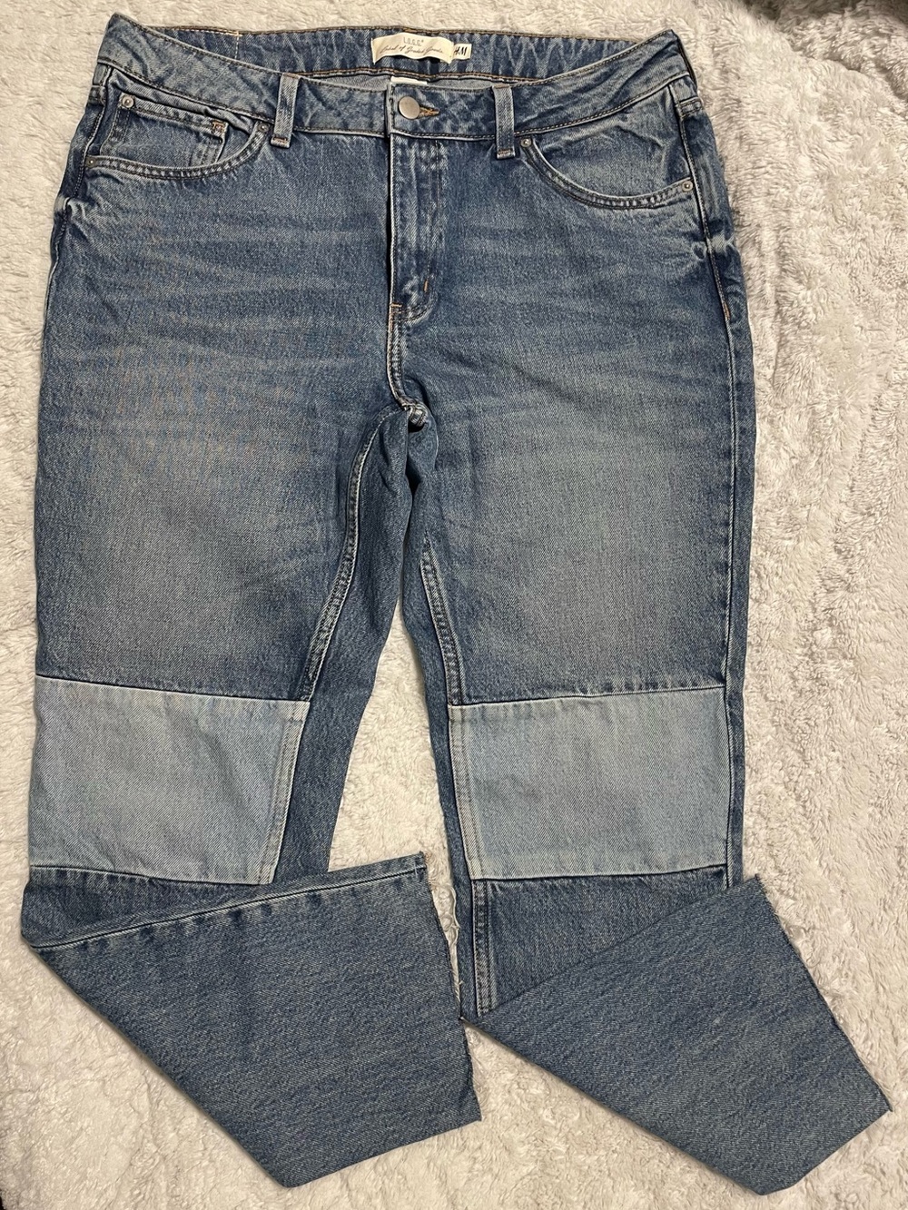 NBWT L.O.G.G. Vintage 5 Pocket Mid Rise Patchwork Raw Hem Straight Leg Jeans